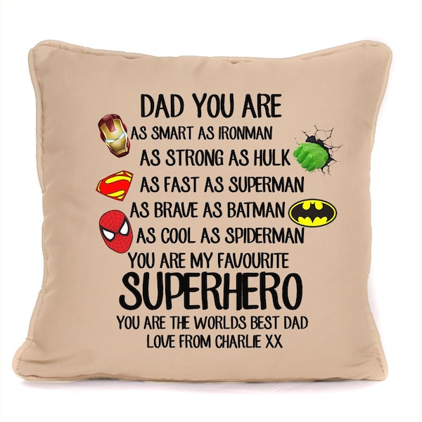 Personalised Gift For Dad Superhero Cushion 45x45cm Perfect Present For Fathers Day Christmas Birthday