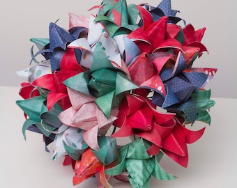 Origami Tulip Bouquet, Hot pink, Bright blue, emerald green, water coloured paper, statement piece, alternative bouquet