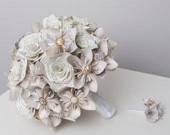 Book page paper flower bouquet with sparkly crystal centres. Book page bouquet, Paper flowers, Literary gift, HP