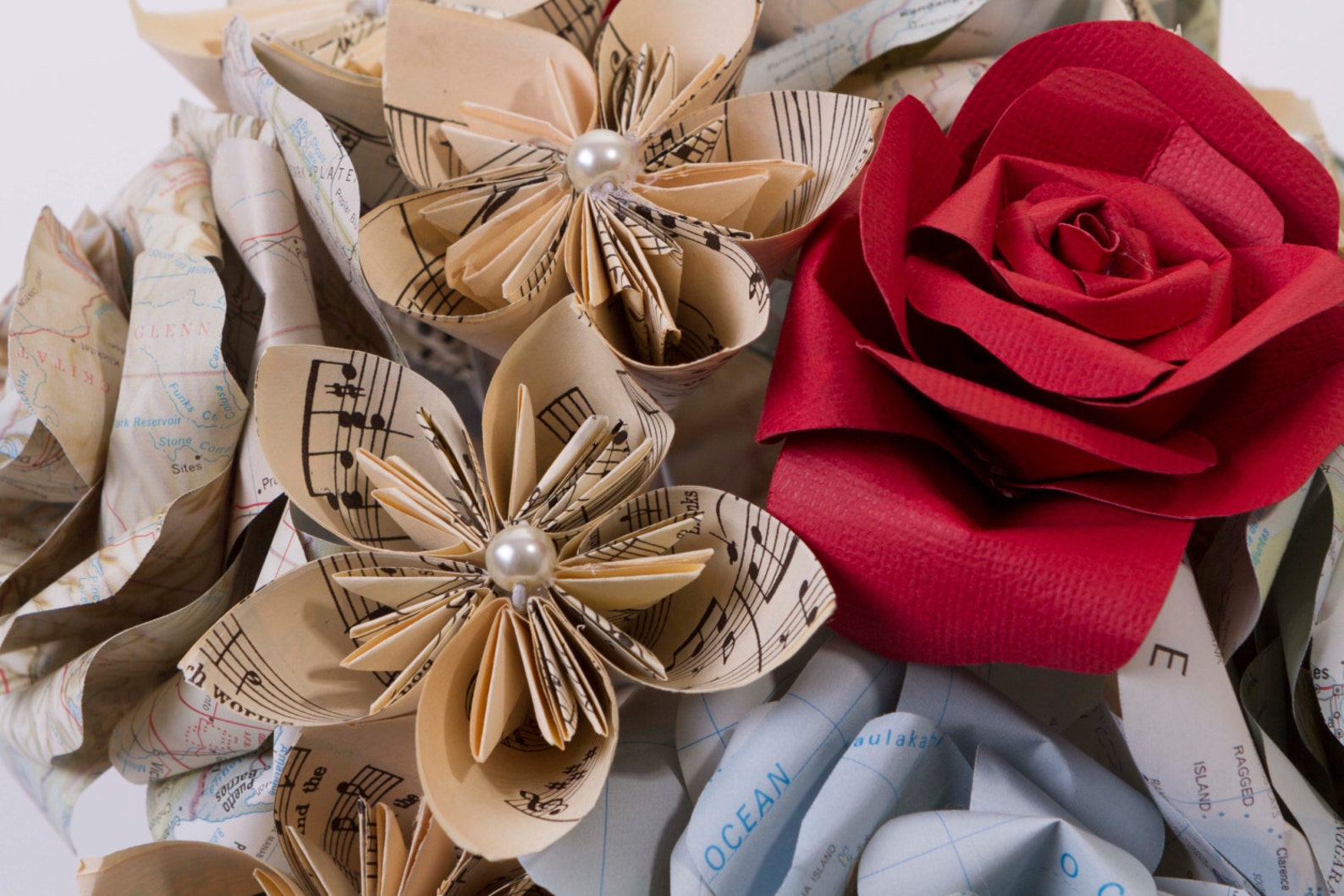 Paper Flowers Origami Bouquet Map Rose Flower Bouquet Etsy