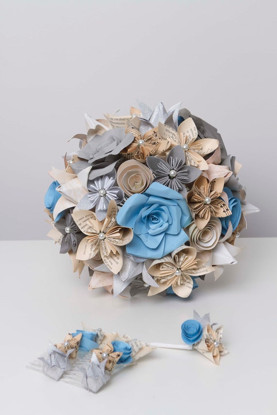 Harry Potter Buch Seite Strauß Origami Blumen Origami Blumenstrauß Papier Bouquet Silber Und Blau Strauß Alternative Bouquet