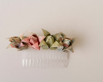 Origami Tulip hair comb, origami wedding hair accessory, Origami flowers,