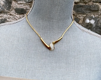 Collier Attwood and Sawyer en plaqué or 22 carats et cristaux, mariée vintage, collier en strass doré, A&S