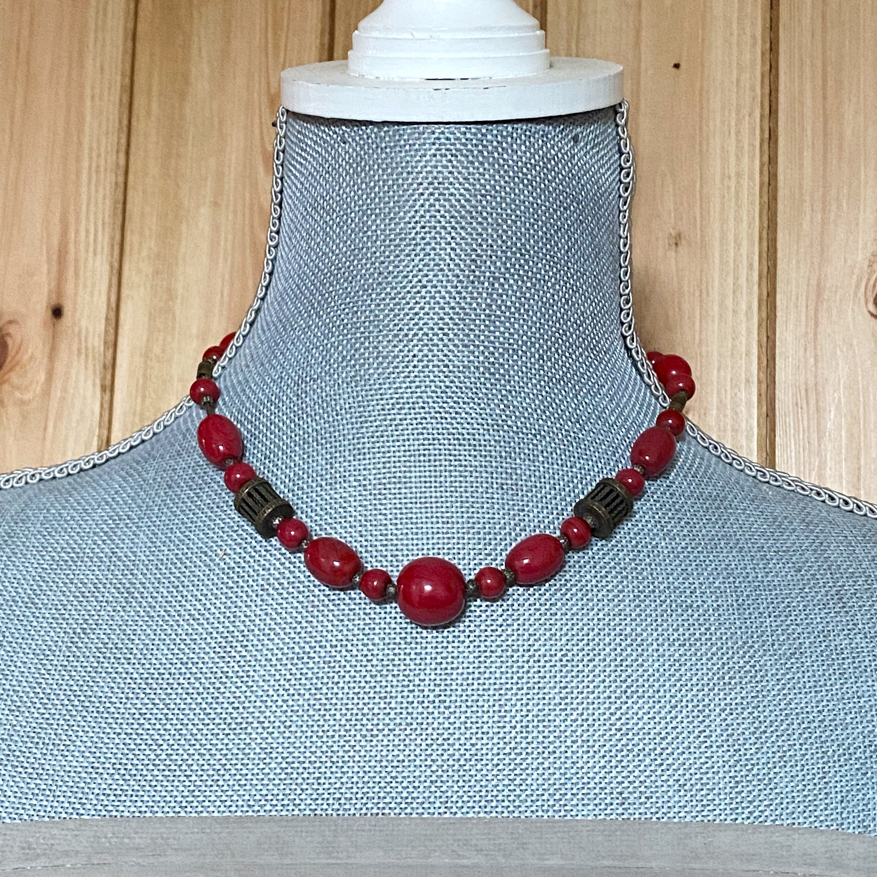 Louis Rousselet Glass Necklace With Carved Coral Centre Bead. 