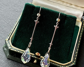 OOAK drop earrings, vintage inspired earrings, art deco style earrings, re-purposed earrings, aurora borealis crystal drops