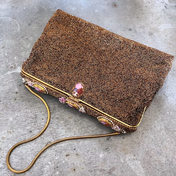 French hand beaded bag, vintage french beaded purs