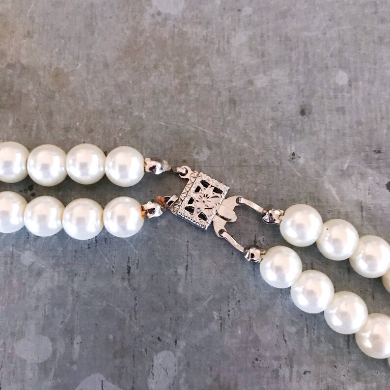 vintage bridal pearls 2 strand pearl necklace ivory pearls string of pearls vintage pearl necklace Vintage pearls with rhinestone beads