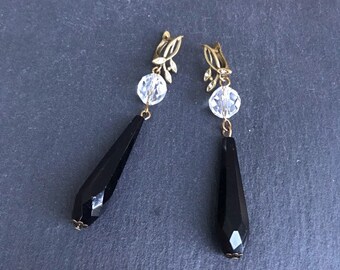 OOAK hand made earrings from vintage pieces, black glass, vintage inspired earrings, art deco style earrings, re-purposed earrings, bridal