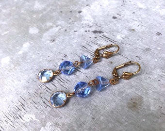 Hand made earrings, vintage inspired earrings, glass bead earrings, up cycled vintage jewellery, re-purposed earrings, blue, glass