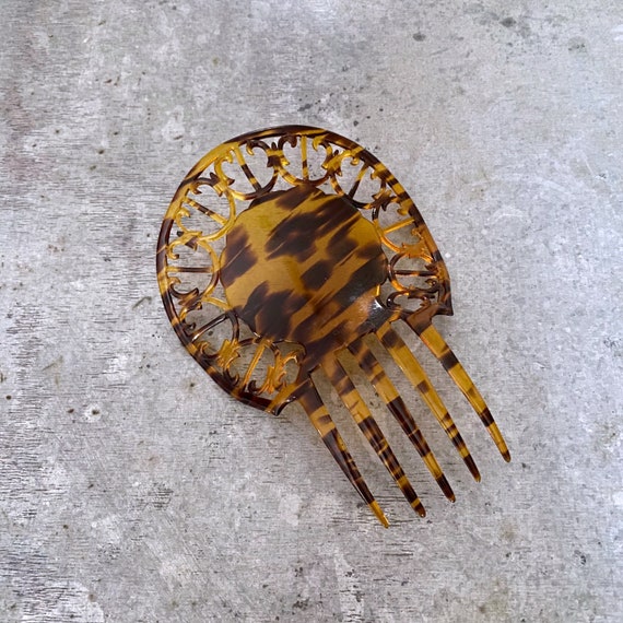 Ancien Peigne à Cheveux En Celluloïd écaille De Tortue – Strass – Style Art Déco / Victorien