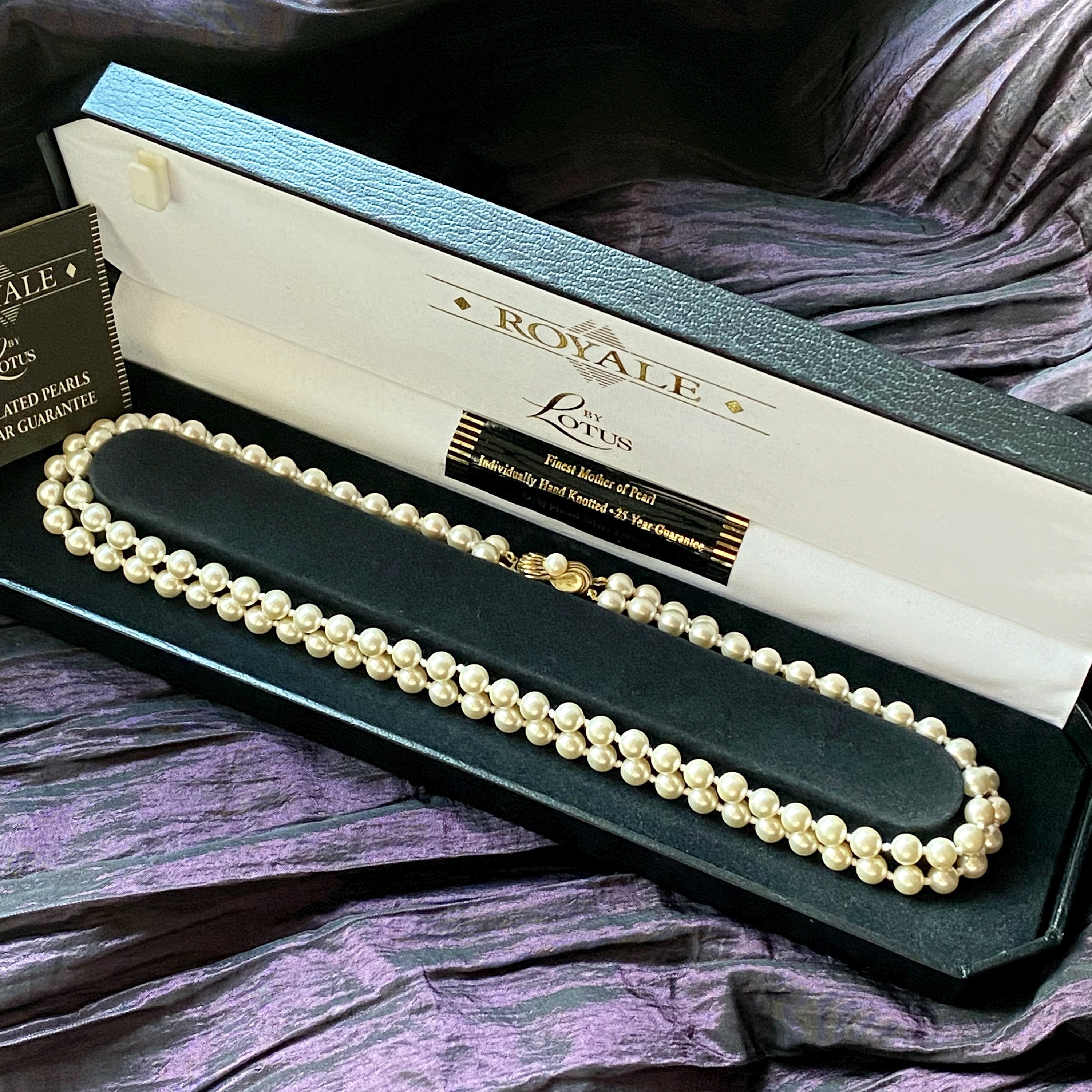 LOTUS ROYALE 2 Strand Hand Knotted Pearl Necklace in Box Gold Plated Silver Clasp Classic Pearl Necklace Vintage Bridal 2 String Pearls Etsy