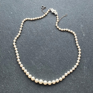 Vintage LOTUS faux pearl necklace with sterling silver clasp, single strand hand knotted pearls, graduating pearls, vintage bride