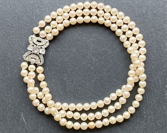 Atemberaubender Vintage-Perlen-Choker von CIRO mit Silber- und Strassverschluss, Brautperlen, Vintage-Braut, Art Deco