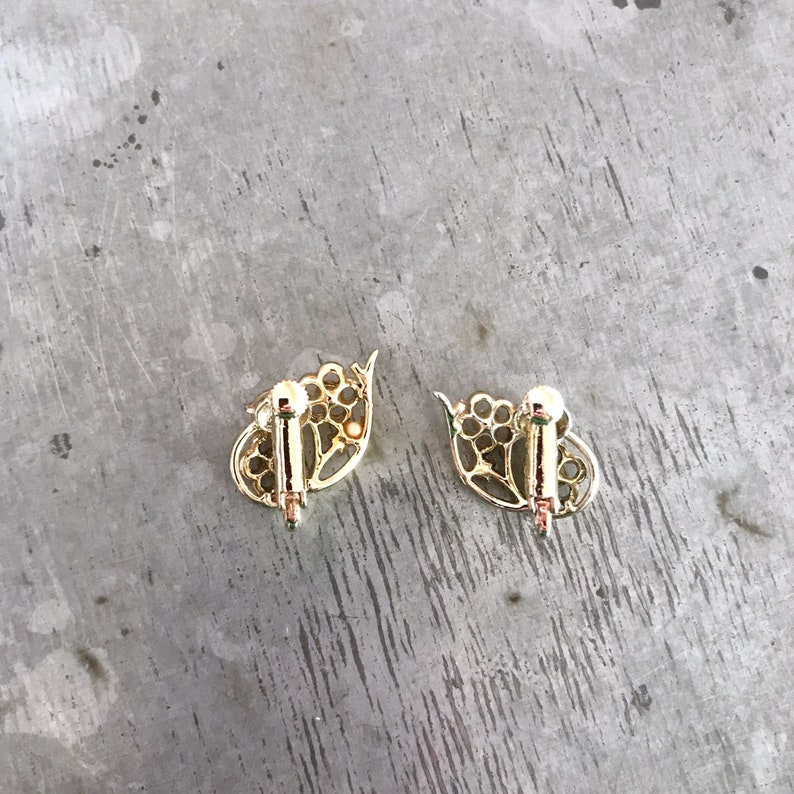 Jewelcraft earrings, vintage clip on earrings, rhinestone earrings, aurora borelis, vintage earrings, gold flower earrings, flower earrings image 5