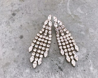 Huge diamante dangle earrings, rhinestone earrings, vintage earrings, vintage diamante, chandelier earrings, bridal earrings, crystal,