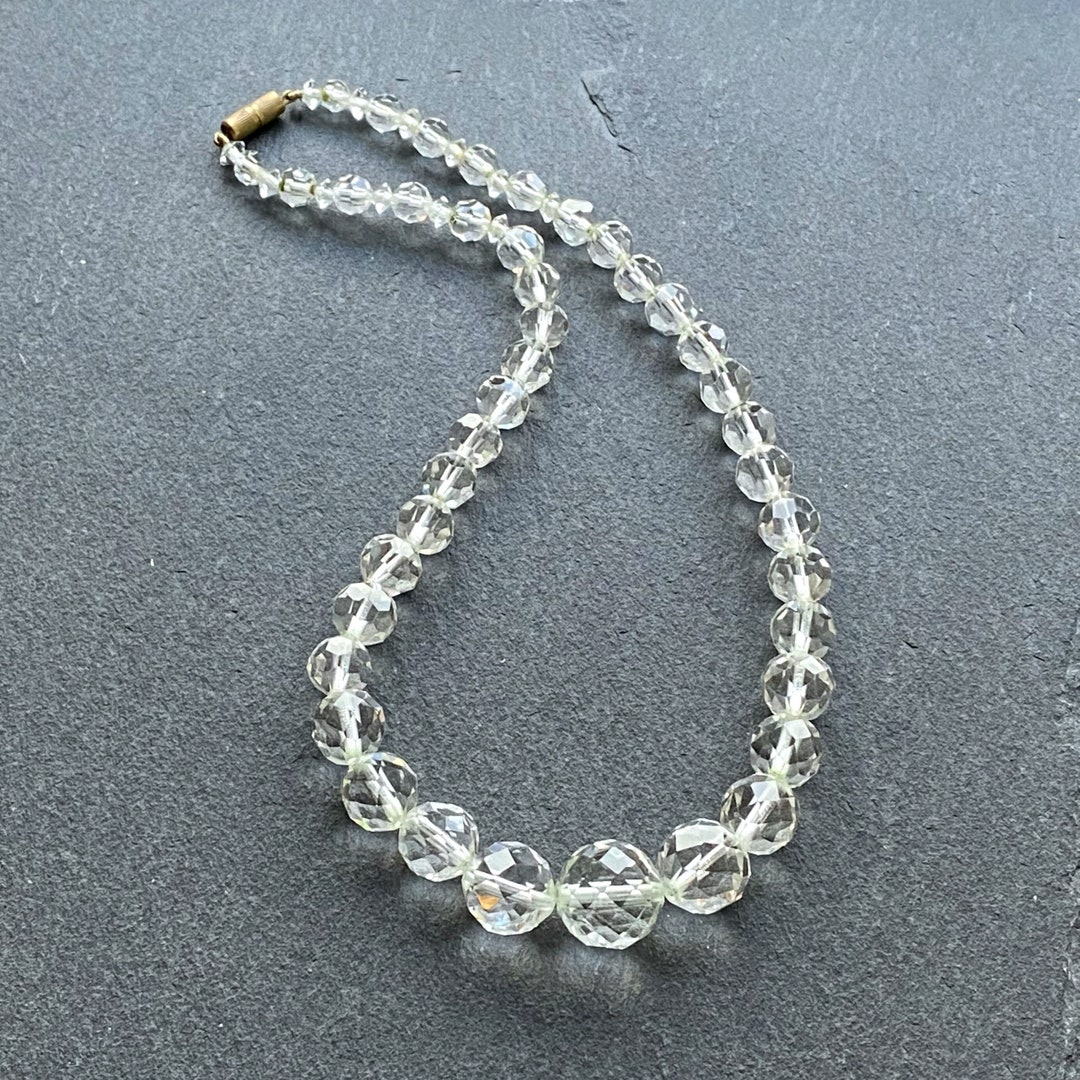 Vintage Clear Glass Bead Necklace Vintage Crystal Necklace Etsy UK