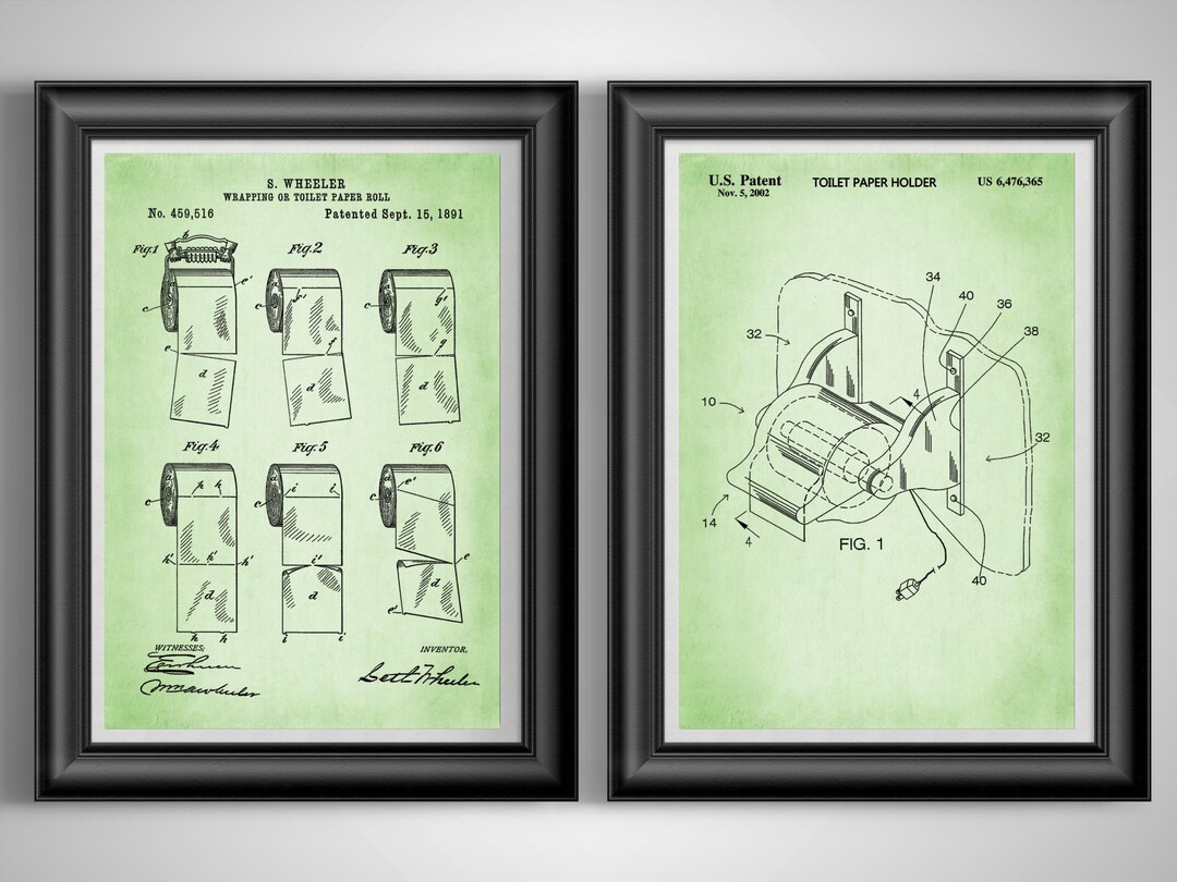 Toilet Paper Patent Art Prints (set of 2) | Humorous Bathroom Decor ...