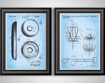 Frisbee Golf Patent Print Set, Disc Golf Wall Art, Outdoor Sport Gift, Player Course Decor Poster