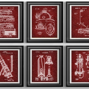 Fire Engine Print Firefighter Gifts for Fireman Nursery Decor Firefighter Decor Fireman Gifts Fireman Wall Art Set of 6 Fire Fighting Patent