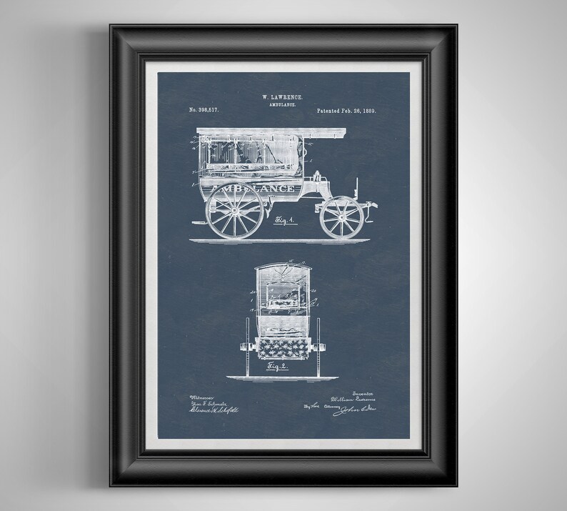 Vintage Ambulance Design Patent Invention EMT Gifts Paramedic Gifts Emergency Vehicle EMS Gift Medical Wall Art First Responder
