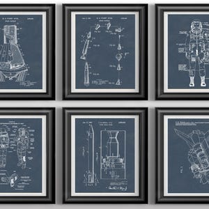 NASA Space Prints Moon Landing and Rocket Wall Decor Space Themed Nursery Art Teen Boy Spaceships Gift Set of 6