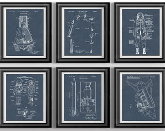 NASA Space Prints Moon Landing and Rocket Wall Decor Space Themed Nursery Art Teen Boy Spaceships Gift Set of 6