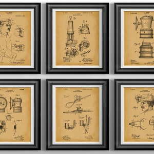 Vintage Miners Lamp Coal Mining West Virginia Decor Coal Miner Antique Miners Lamp Patent Set of 6