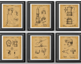 Coal Mining Patent Art Set 6 Miner Lamp Wall Decor West Virginia Prints Engineering Blueprint Heritage Office Artwork