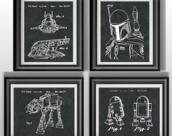Boba Fett Slave I R2-D2 AT-AT Star Wars Print Set, Sci-Fi Wall Art, Fan Gift, Galactic Decor Poster