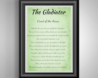 Gladiator Creed of the Arena Poster, Roman Warrior Philosophy Wall Art, Fighter Gift, Strength Decor