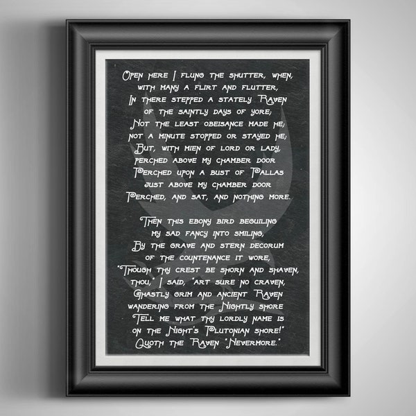The Raven Poem Wall Art by Edgar Allan Poe Poem Print - Etsy