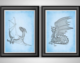 Fantasy Dragon Wall Art Set, DnD RPG Poster, Dungeon Master Gift, Medieval Game Room Decor Print