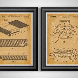 Xbox One Controller Patent Print Set, Retro Gaming Wall Art, Console Blueprint, Gamer Gift Decor