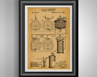 Beer Lover Gift for Beer Lover Process of Making Beer Patent Print Craft Beer Man Cave Wall Art Basement Bar Wall Art Bar Decor Bar Poster