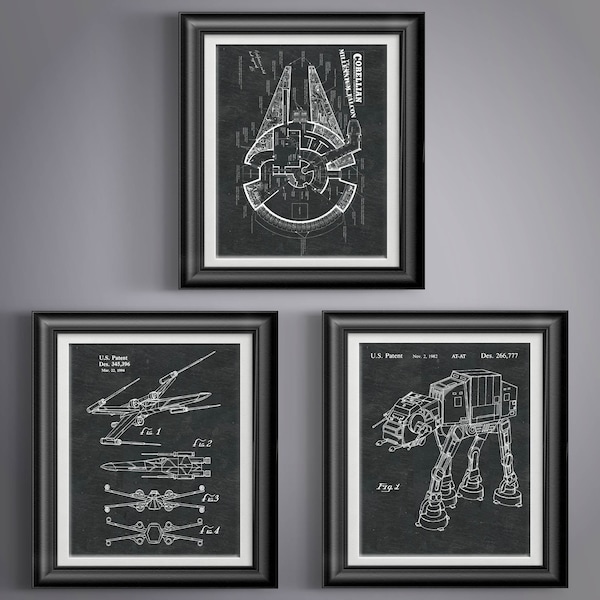 Star Wars Patent Geek Decor Nursery Wall Art Print Home Decor Poster Prints Bundle Set of 3