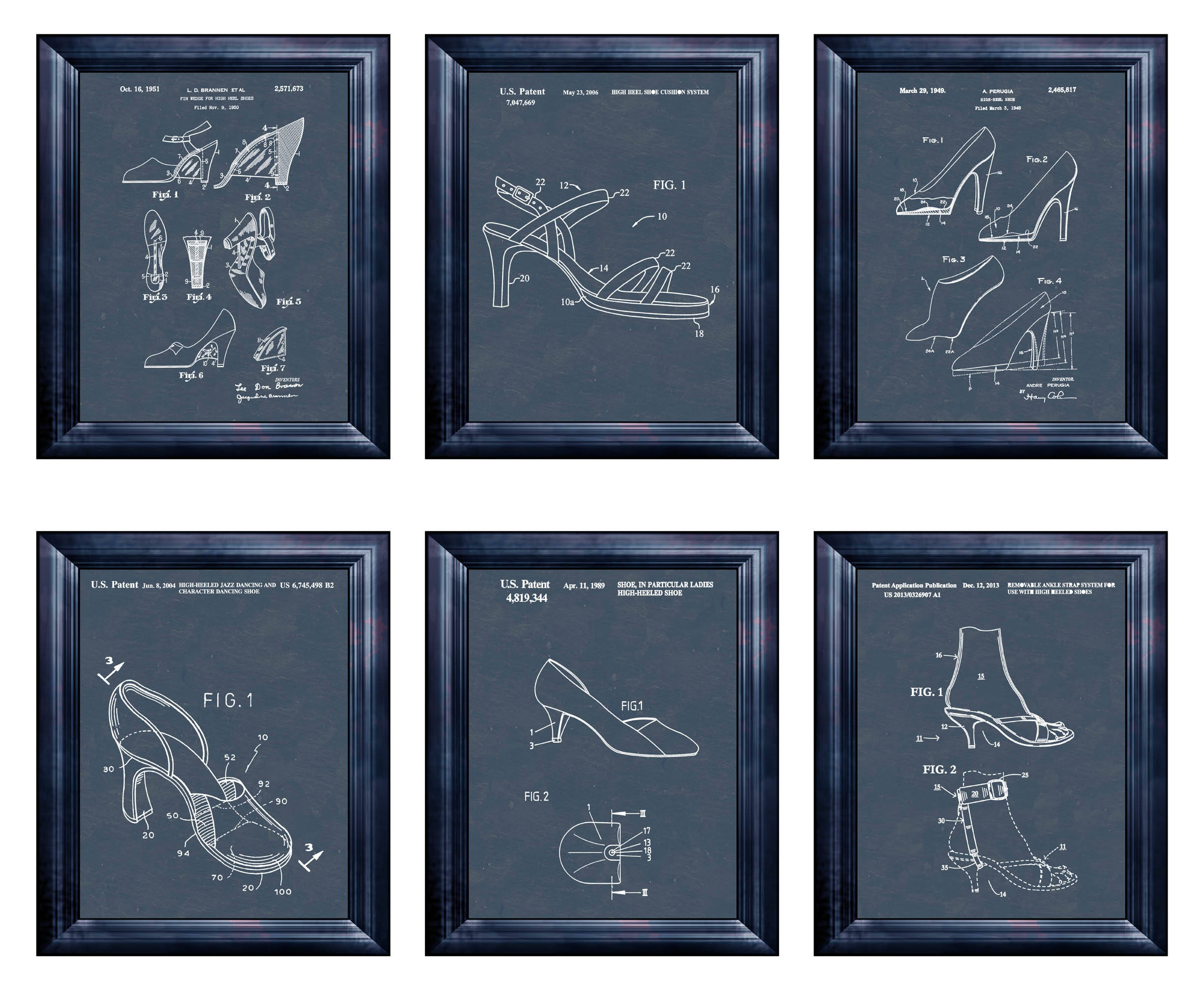 Set Of 6 Prints Ladies Shoe Patent Print Posters 50