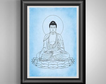 Buddhist Monk Illustration Print, Zen Meditation Wall Art, Spiritual Gift, Mindfulness Decor Poster