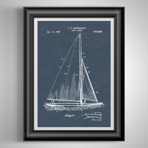 1927 Patent Print Nautical Decor Vintage Sailboat Artwork Sailing Art Beach Wall Art Gifts for Sailors Coastal Wall