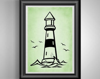 Lighthouse Print, Nautical Coastal Wall Art, Sailor Gift, Beach House Maritime Decor Poster