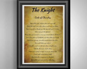 Knight Code of Chivalry Poster, Medieval Warrior Philosophy Wall Art, Honor Gift, Castle Decor Print