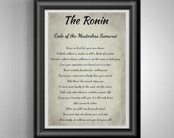 Ronin Code Masterless Samurai Print, Japanese Warrior Philosophy Wall Art, Bushido Gift Decor Poster