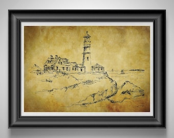 Lighthouse Nautical Bathroom Print, Coastal Wall Art, Sailor Gift, Beach House Maritime Decor Poster