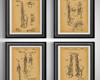 Saxophone Gifts Saxophone Player Gifts for Musicians Jazz Poster Gift for Jazz Lover Music Teacher Gift Music Room Decor Set of 4 Prints