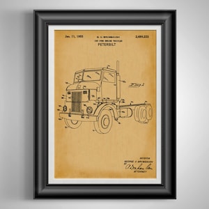 May include: A black and white line drawing of a Peterbilt cab-over-engine truck. The drawing is on a vintage-style paper background. The patent number 2,699,223 and the date January 11, 1955 are printed at the top of the drawing.