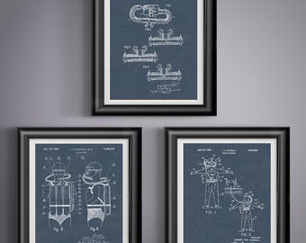 Jacques Cousteau Scuba Diving Patent Print Set, Nautical Ocean Wall Art, Diver Gift Decor Poster