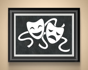 Drama Masks Print, Theater Wall Art, Actor Drama Teacher Gift, Comedy Tragedy Decor Broadway Poster