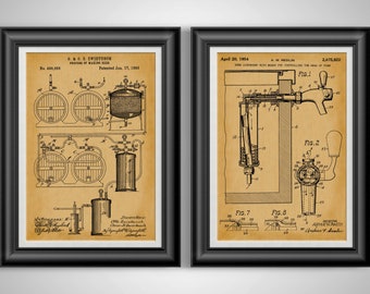 Beer Tap Patent Print Set, Craft Bar Wall Art, Home Brew Man Cave Decor, Bartender Gift Poster
