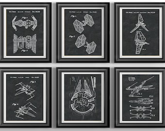 Star Wars Blueprint Patent Poster Set, Sci-Fi Wall Art, Galactic Home Decor, Movie Fan Gift Print
