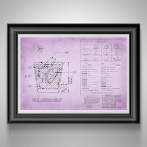 Old Fashioned Recipe Blueprint Mad Men Bourbon Bar Art, Speakeasy Decor, Gift for Bartender Purple
