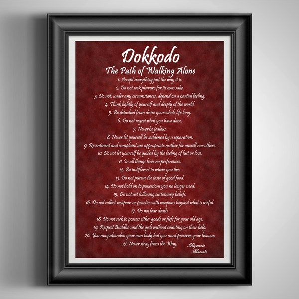 Miyamoto Musashi Dokkodo Samurai Commandments The Path of Walking Alone Minimalism Gift Martial Arts Student Gifts for Mindfulness Gift